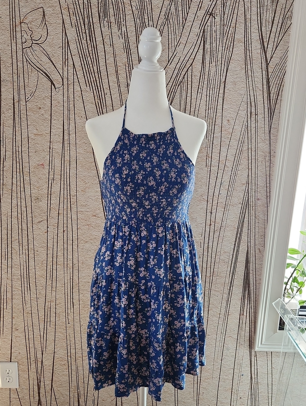 American Eagle Outfitters Blue Floral Smocked Minidress